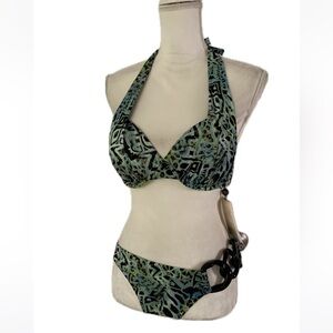 a.Che 2 pieces green animal print bikini swimsuit set